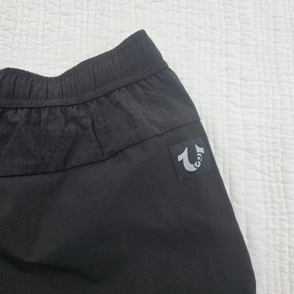 True Religion Running Shorts Men's S Jet‎ Black NEW Elastic Waist Drawstring NWT